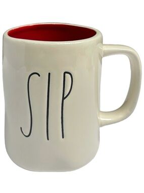 Rae Dunn SIP Mug Red Interior Black Large Letters Ceramic Coffee Tea NWT 2017 OG